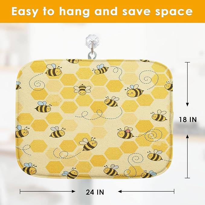 Sanwarm Absorbent Dish Drying Mat, Honey Baby Cute Yellow Bees Microfiber Pad - Image 2