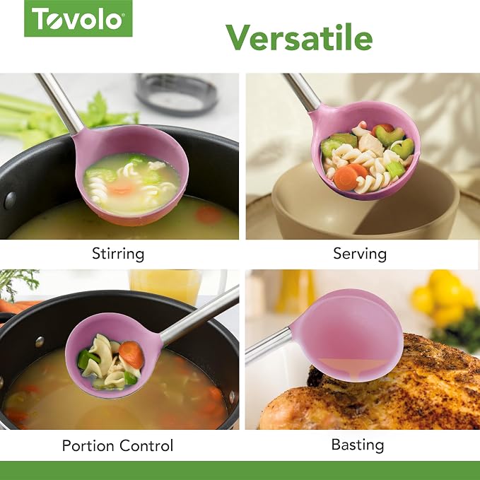 Tovolo Silicone Ladle with Stainless Steel Handle Pink Sorbet Soup Ladle Large - Image 5