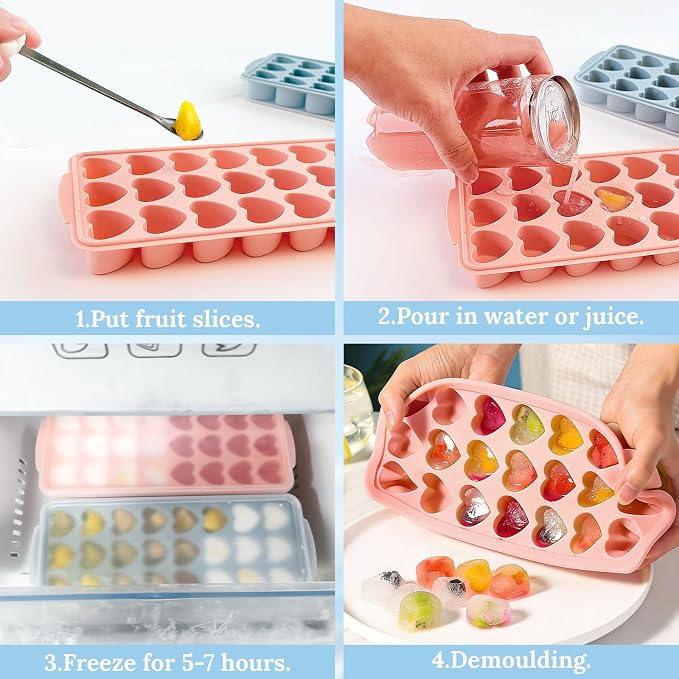 Heart Shape Ice Cube Tray 2PCS Mini Heart Ice Mold Silicone Heart Ice Cube Molds - Image 3