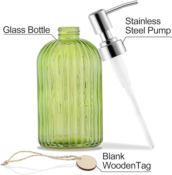MOCLIF 16 OZ Soap Dispenser，Tempered Glass Clear Vertical Stripe - Image 3