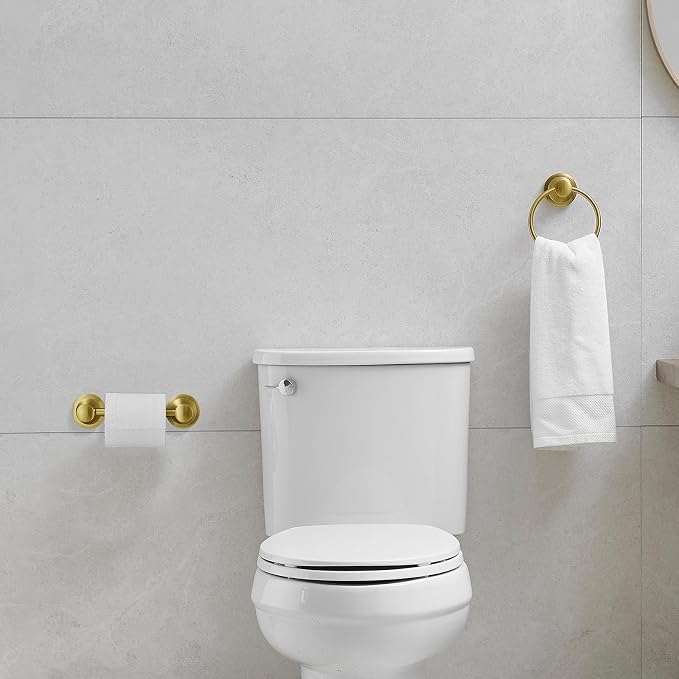 RUMOSE Toilet Paper Holder and Hand Towel Ring Brushed Gold Wall Mount Bathroom - Image 9