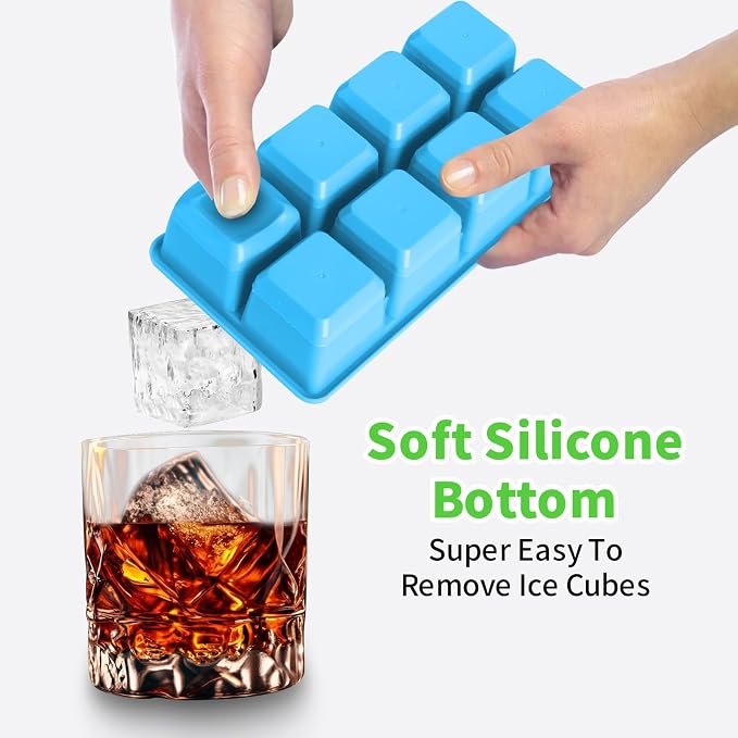 Large Ice Cube Trays, JRISBO 2 Pack Reusable Silicone Ice Cube Molds - Image 4