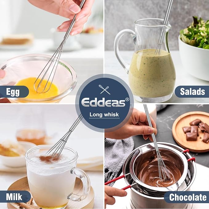 Long Mini Whisks Stainless Steel, Eddeas Skinny Small Whisk 10 inch Tiny Whisk - Image 5
