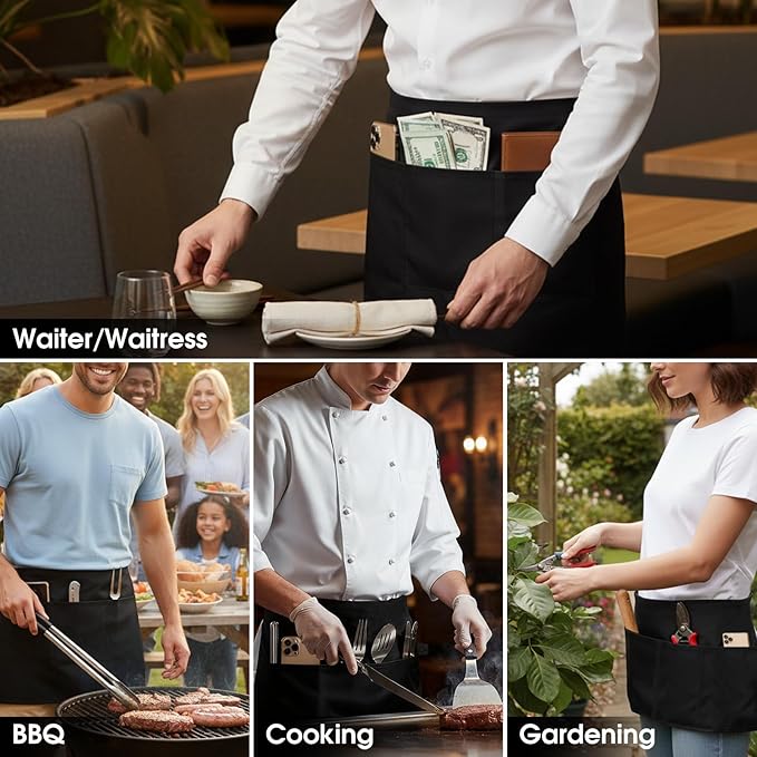BOHARERS Cotton Server Aprons 3 Pack Waiter Waitress Apron Short Apron - Image 6