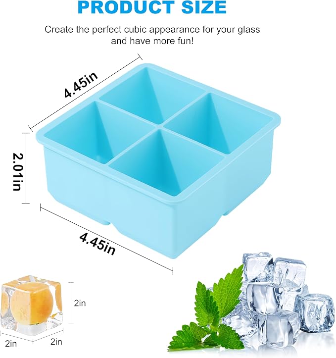 Large Silicone Ice Cube Tray 2Pack, Easy Release 2" Big Ice Cubes, Leak Proof - Image 2