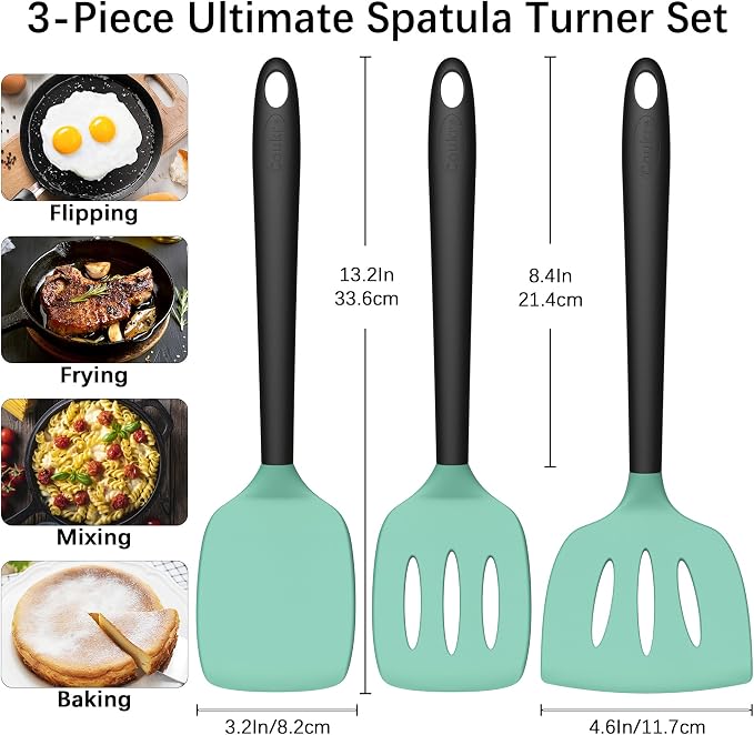 Coukre 3 Pack Silicone Spatula Set, High Heat Resistant, Fish Spatula, Solid & - Image 2