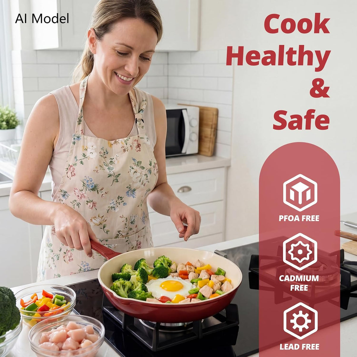 Enameled Cast Iron Skillet 3-Piece Set, Nonstick Heavy-Duty 11", 10"