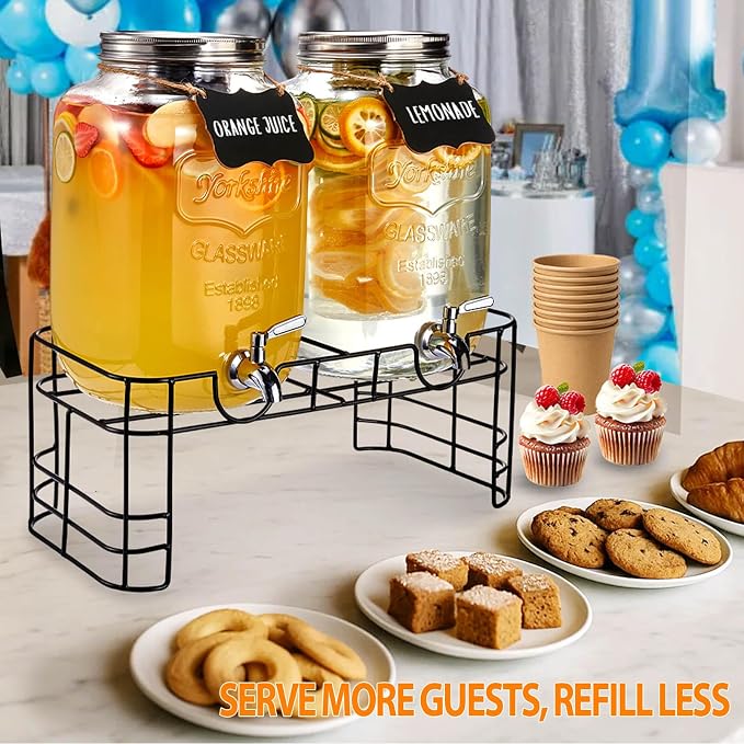 2 Gallon Large Glass Drink Dispenser Set, 2 Pack Beverage Dispensers - Image 6