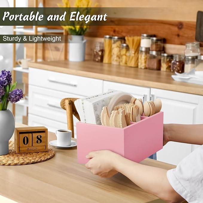 DRASTAR Utensil Holder, Wooden Silverware Caddy, Picnic Cutlery Organizer - Image 2