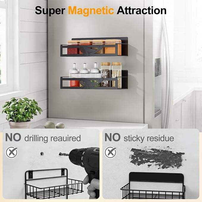 Magnetic Spice Rack for Refrigerator, 2 Pack Metal Magnetic Shelf Organizer for - Image 5