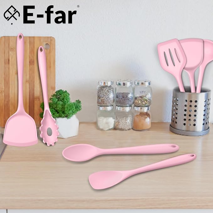 E-far Pink Silicone Cooking Utensils Set, 10-Piece Kitchen Utensil Set - Image 7