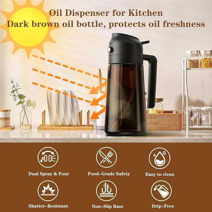LAKUMIQI 2 in 1 Oil Sprayer for Cooking, 16oz Olive Oil Dispenser Bottle for - Image 3