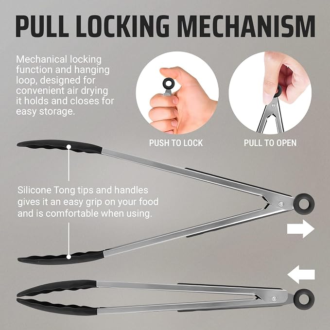 Kaluns Kitchen Tongs for Cooking Grilling Set of 4, BBQ Grill Tongs - Image 6