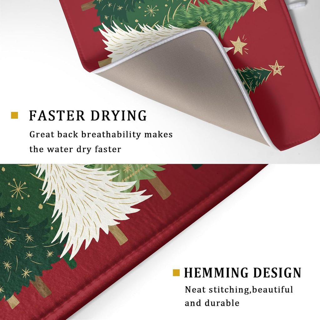 Christmas Dish Drying Mat for Kitchen Counter 18x24 Dark Red Winter