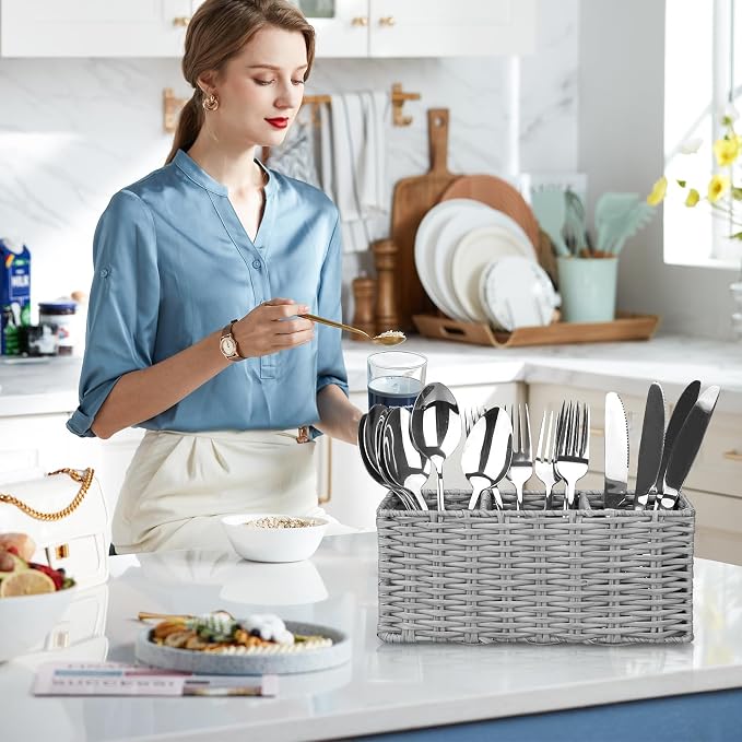Ayiaren Grey Plastic Cutlery Silverware Holder Small Utensil Organizer Holders - Image 3