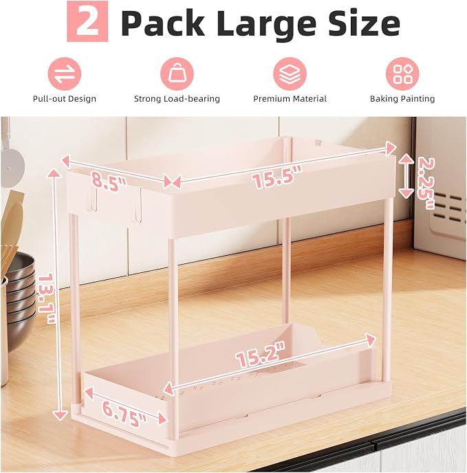 Simple Trending Under Sink Organizer 2 Pack, Sink Pull-Out Sliding Storage - Image 2