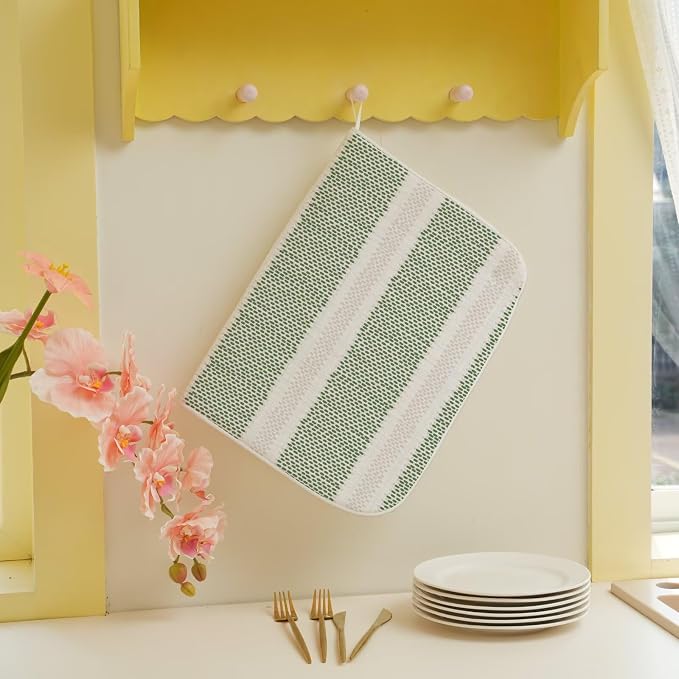 Boho Sage Green Dish Drying Mat 18 x 24 inch Modern Geometry Polka Dot Striped - Image 5