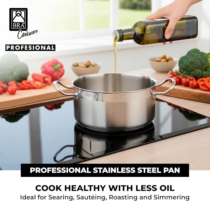 BRA COOKWARE Profesional 18/10 Stainless Steel Stock Pot w/Glass Lid | 8 Inch - Image 4