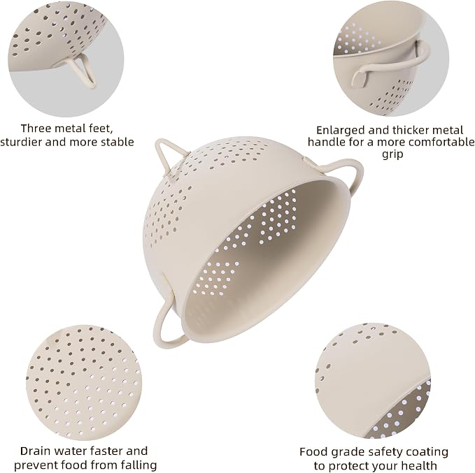 Metal Colander 5 Quart Powder Coated Self-draining Metal Strainer - Image 5