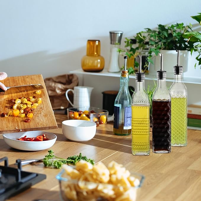 MDLUU Oil and Vinegar Dispenser Set, 17oz Clear Glass Olive Oil Bottles - Image 7