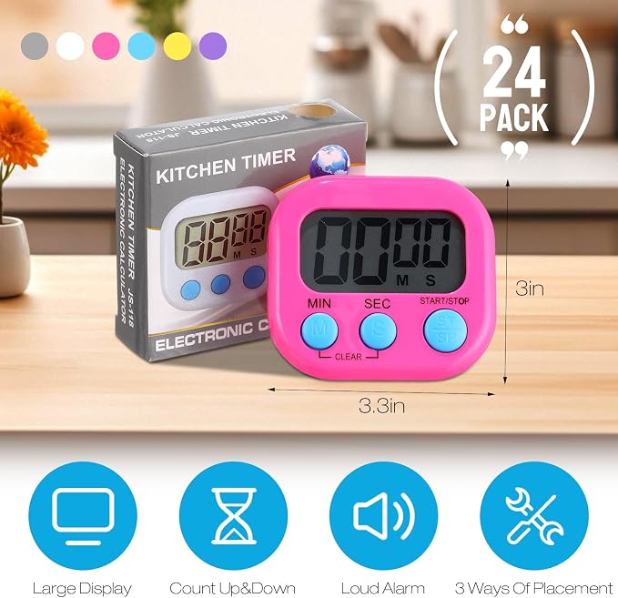 Weewooday 24 Pcs Digital Kitchen Timer Magnetic Timer Bulk On/Off Switch Minute - Image 2