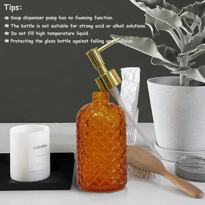 Glass Soap Dispenser with Gold Plastic Pump, 13.5oz Refillable Liquid Hand Soap - Image 6