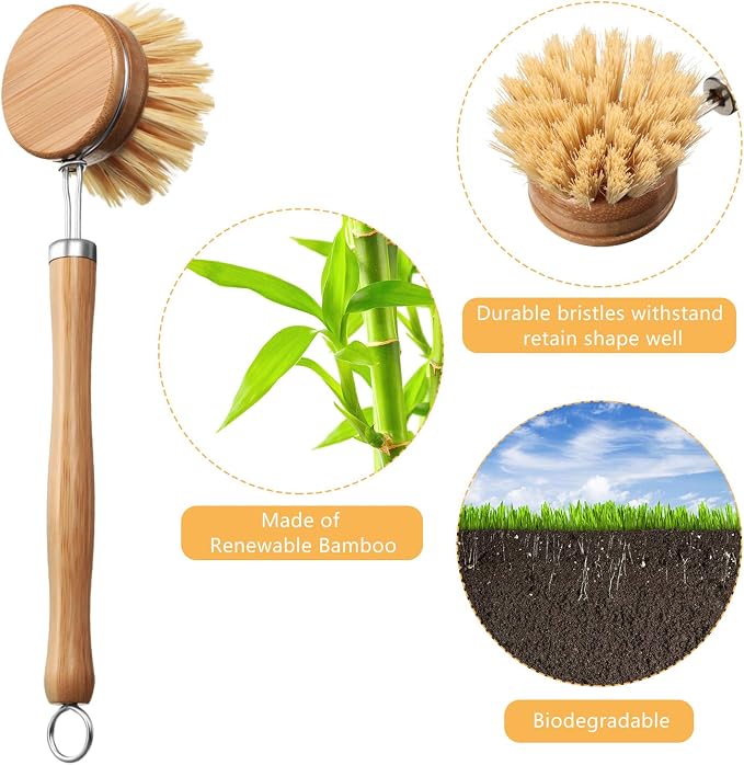 Patelai 8 Pieces Wooden Kitchen Dish Brush Include Bamboo Scrub Cleaning Brush - Image 3