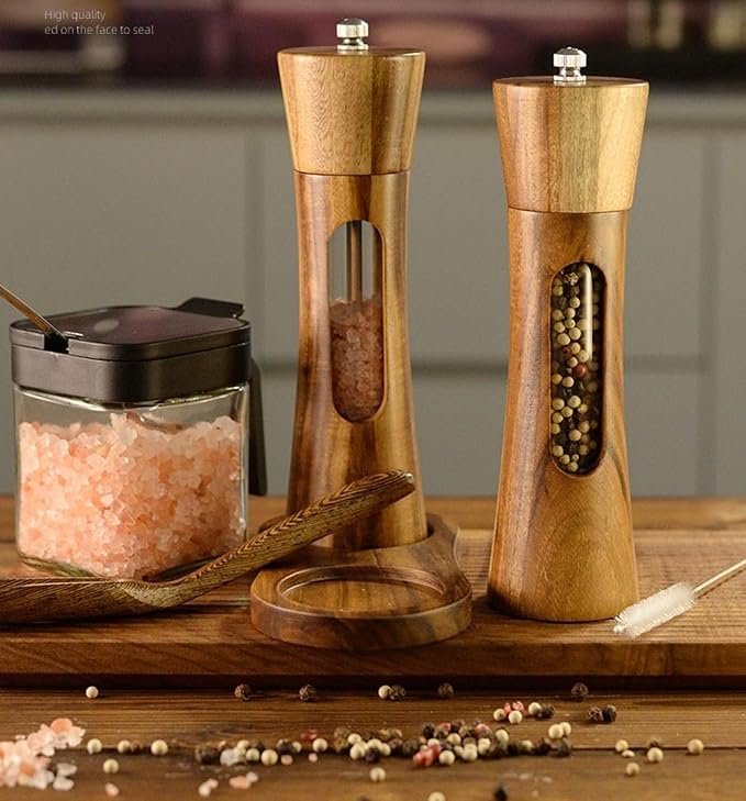2 Pack Wooden Salt and Pepper Grinder Set — 8 Inch Refillable Salt and Pepper - Image 3