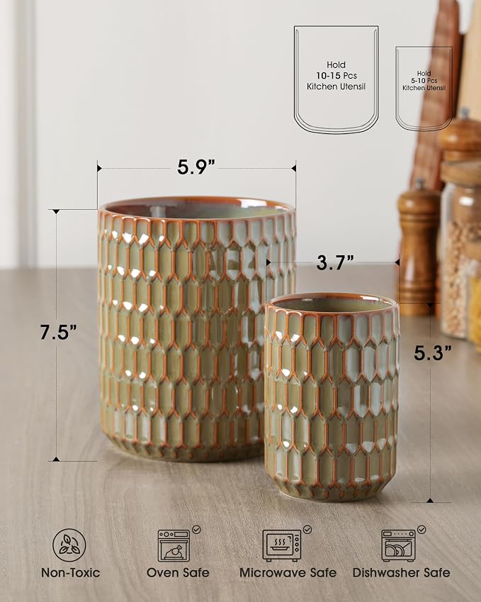 Utensil Holder, 7.5"+5.3" Ceramic Kitchen Utensil Holder - Image 3