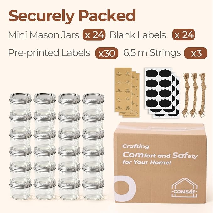 ComSaf Small Regular Mouth Mason Jars Bulk 4oz 24PCS Mini Mason Containers - Image 8