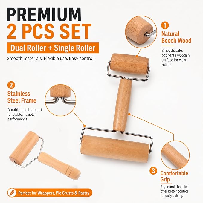 Small Wooden Rolling Pin for Baking, 7 Inch Mini Dough Roller, Non Stick Pizza - Image 5