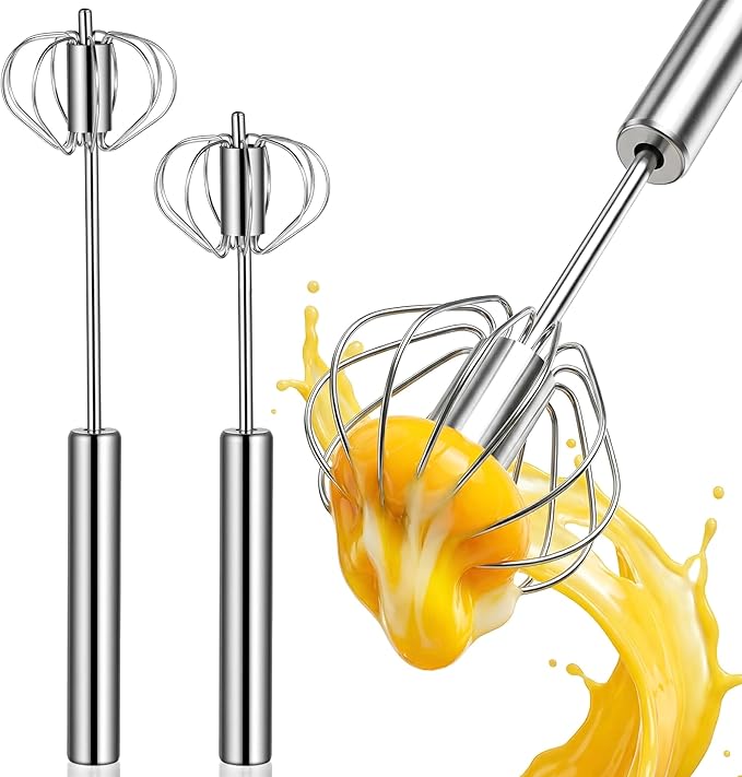 Li&Zhao Semi Automatic Whisk-2-Pack Stainless Steel Hand Push Rotary Egg Whisk by LiZhao