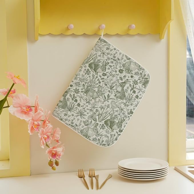 Spring Easter Dish Drying Mat 18 x 24 inch Green Rabbit Bunny Botanical Floral - Image 5