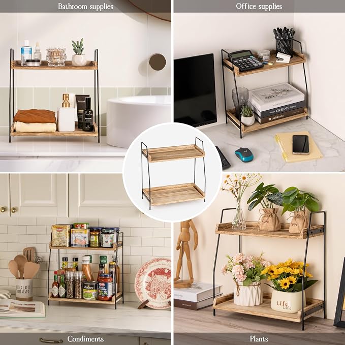 ANBOXIT Countertop Coffee Station Organizer, 2 Tier Wooden Shelf - Image 6