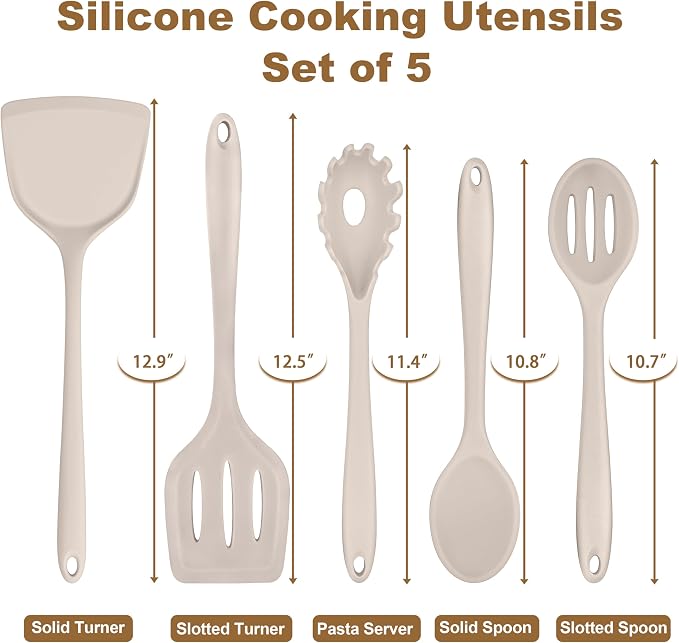 TeamFar Silicone Cooking Utensils Set, 5-Piece Heat Resistant Kitchen Utensils - Image 2