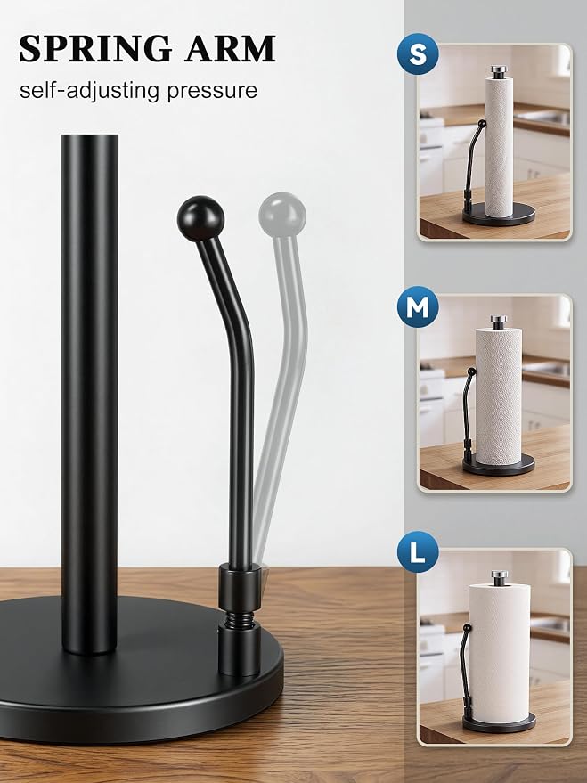 SMARTAKE Paper Towel Holder, Paper Towel Dispenser Standing Weighted Base Non - Image 2