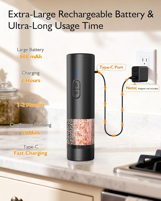 Electric Salt and Pepper Grinder Set, 2 in 1 Dual Bins USB Rechargeable - Image 5