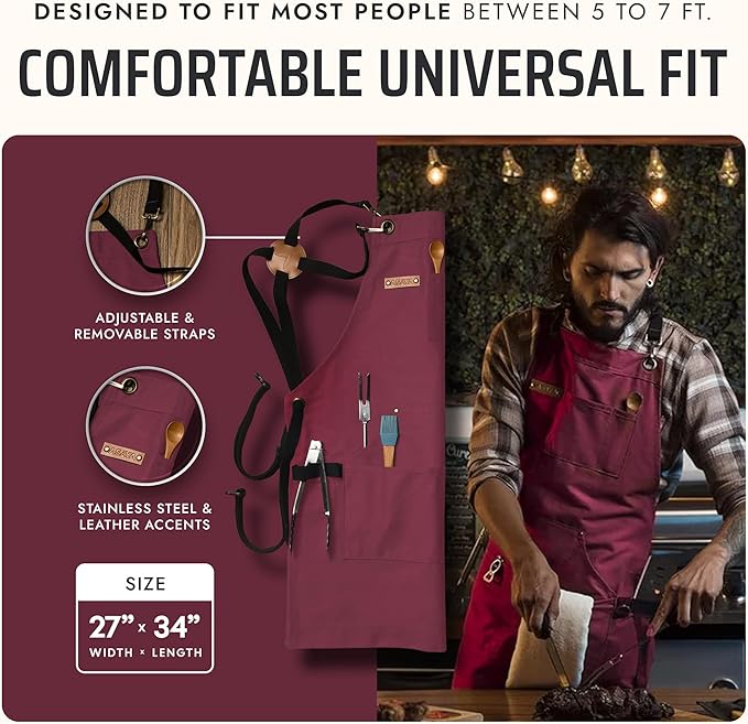 Asaya Chef and BBQ Apron with Bottle Opener and Hand Towel - 10oz Cotton Canvas - Image 5