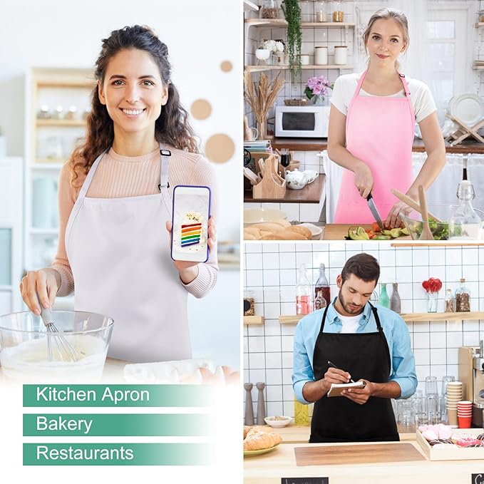 Jubatus 2 Pack 3 Pockets Adjustable Bib Apron Chef Kitchen Cooking Aprons - Image 7
