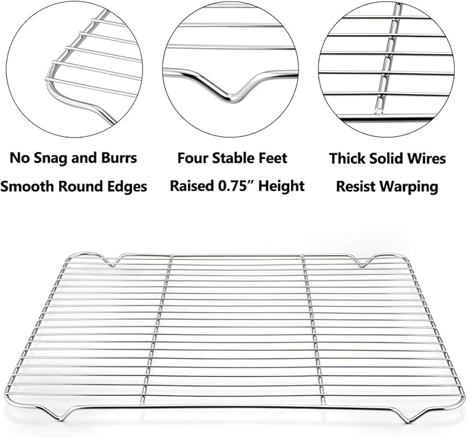 Baking Cooling Rack Set of 2, E-far 16.5"x11.5" Stainless Steel Metal Roasting - Image 3