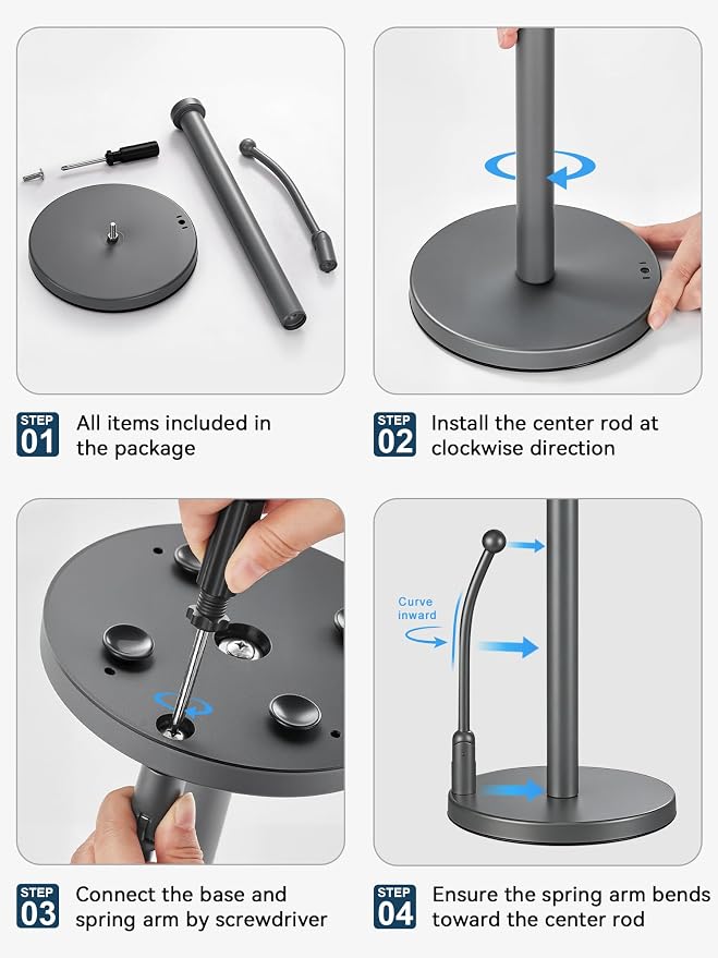SMARTAKE Paper Towel Holder, Paper Towel Dispenser Standing Weighted Base Non - Image 9