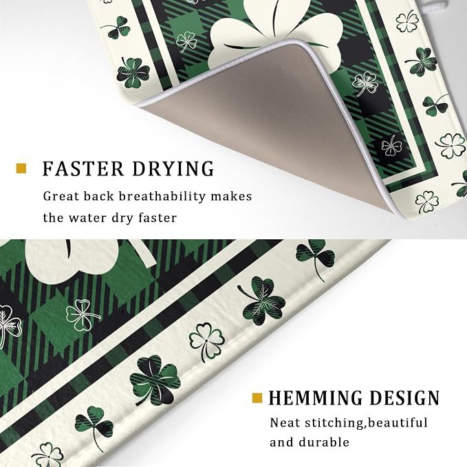 Giwawa Patrick Clovers Dish Drying Mat 18"x24" Lucky Shamrock Spring Leaf Dish - Image 3