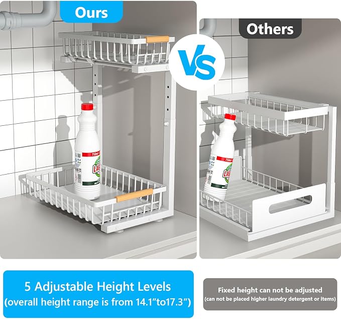 Merrylun Under Sink Organizers, 5 Adjustable Height，Metal Pull Out Under Sink - Image 4