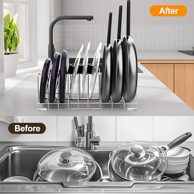 FLSEPAMB Pot Lid Organizer Pan Lid Organizer Kitchen Pot Lid Rack Suitable - Image 3