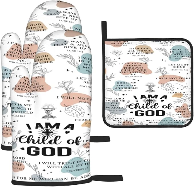 Christian Oven Mitts and Pot Holders Sets of 3, Heat Resistant Godmother by Unknown
