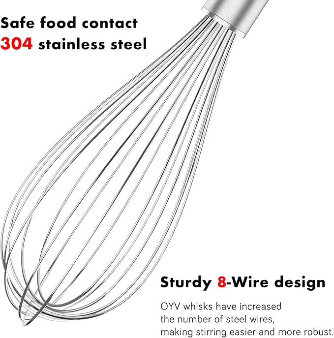 OYV 304 Stainless Steel Whisk Set, Dishwasher Safe Rustproof Metal Whisk - Image 3
