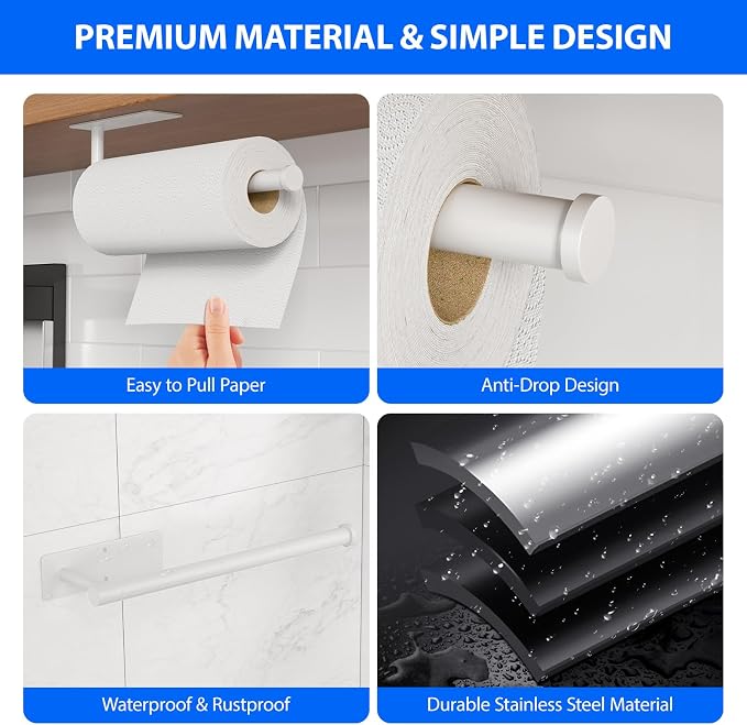 Paper Towel Holder Under Cabinet, Self-Adhesive, No Drilling, Stainless Steel - Image 4
