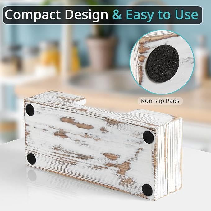 Paper Towel Dispenser Countertop, Retro White Wood Bathroom Paper Towel Holder - Image 4