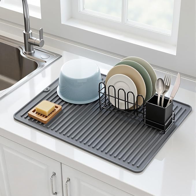 Songrey 24" x 18" Silicone Dish Drying Mat, Kitchen Counter Drying Pad - Image 3