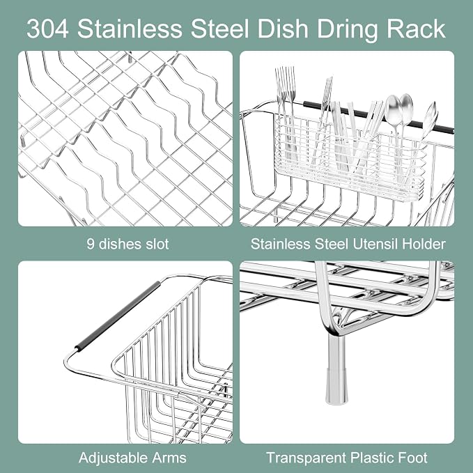 JAQ Over Sink Dish Drying Rack for Medium to Large Sink, Expandable 15.08"–22.4" - Image 7